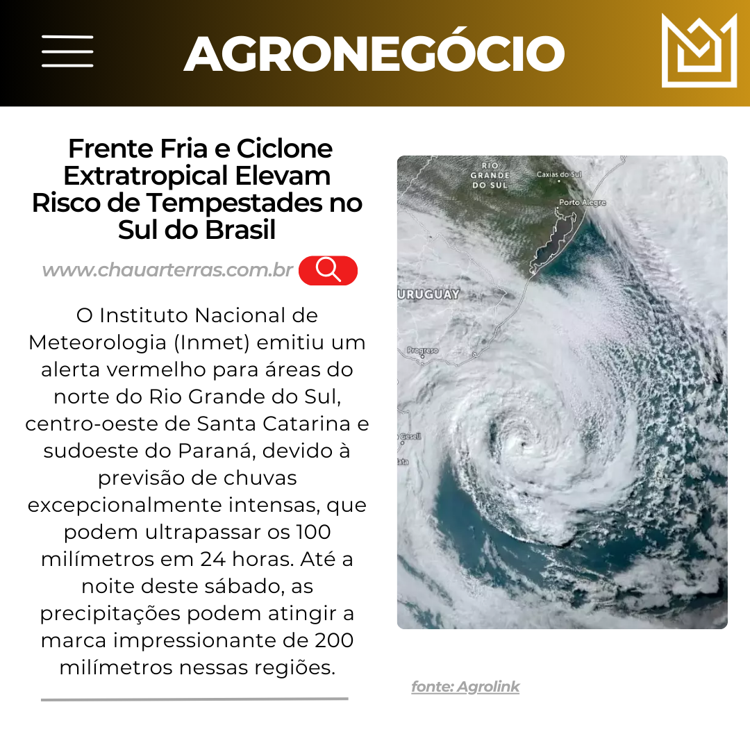 Frente Fria e Ciclone Extratropical Elevam Risco de Tempestades no Sul do Brasil