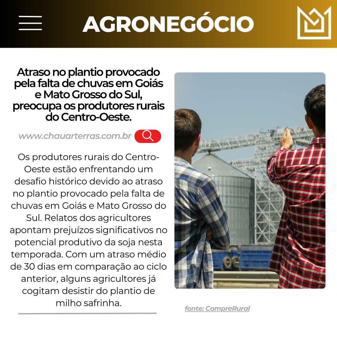 Atraso no plantio provocado pela falta de chuvas em Goiás e Mato Grosso do Sul, preocupa os produtores rurais do Centro-Oeste.