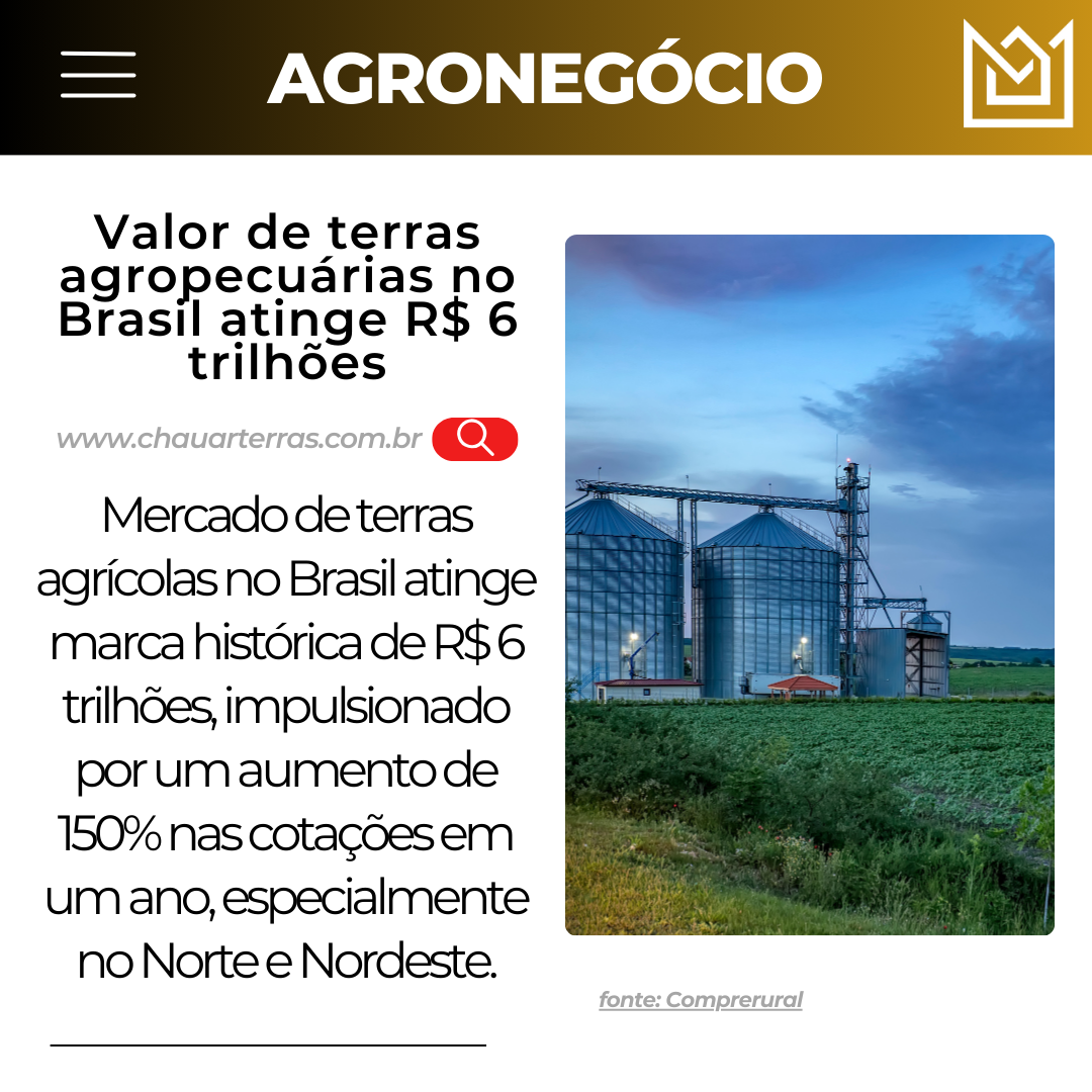 Valor de terras agropecuárias no Brasil atinge R$ 6 trilhões