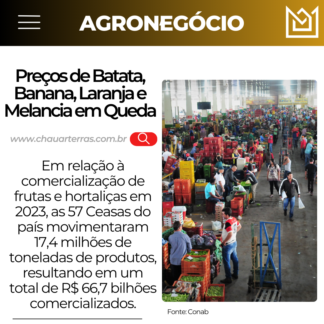 Preços de Batata, Banana, Laranja e Melancia em Queda.