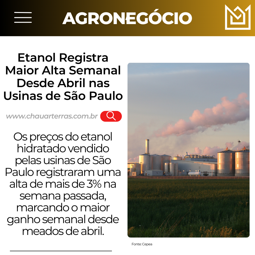 Etanol Registra Maior Alta Semanal Desde Abril nas Usinas de São Paulo