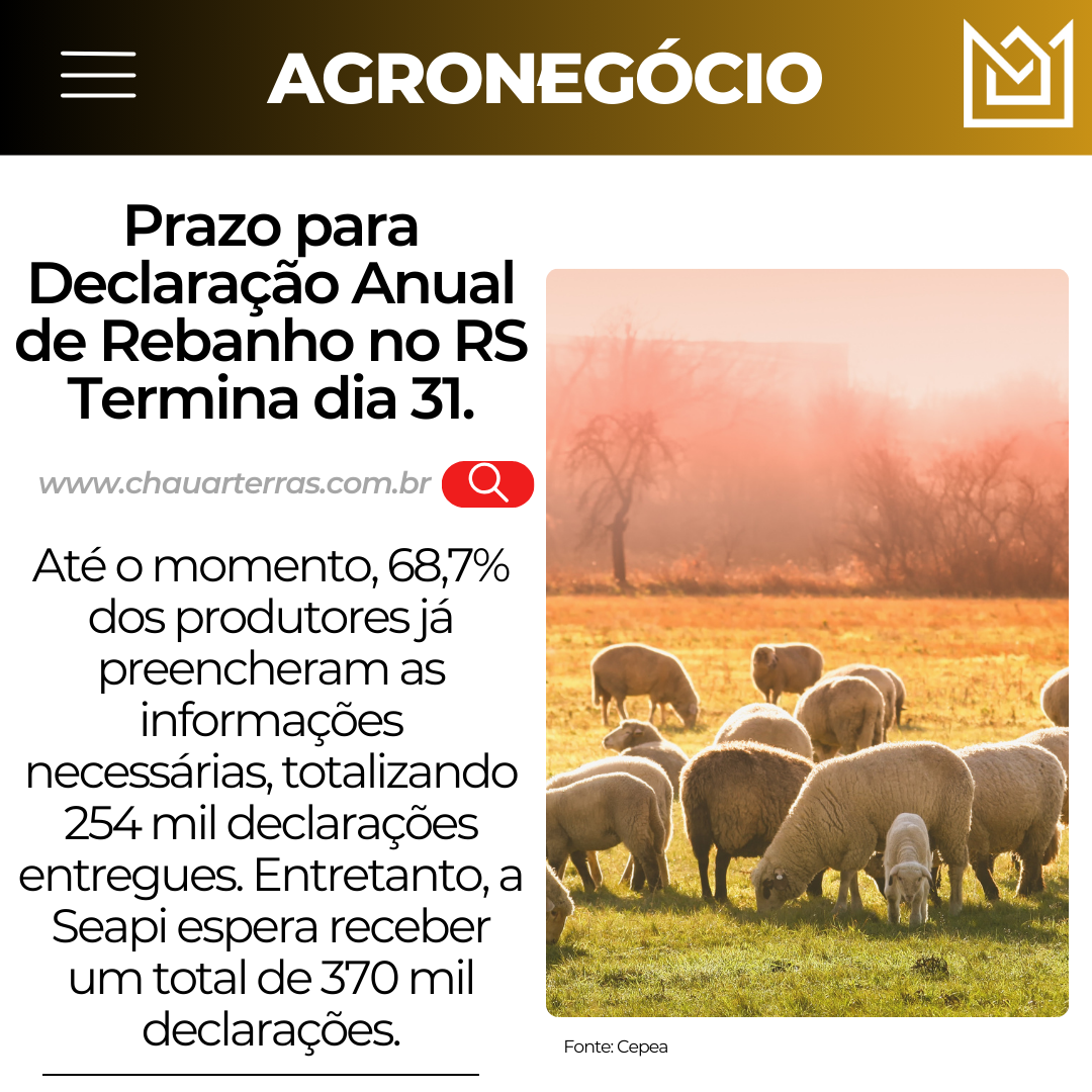 Prazo para Declaração Anual de Rebanho no RS Termina dia 31