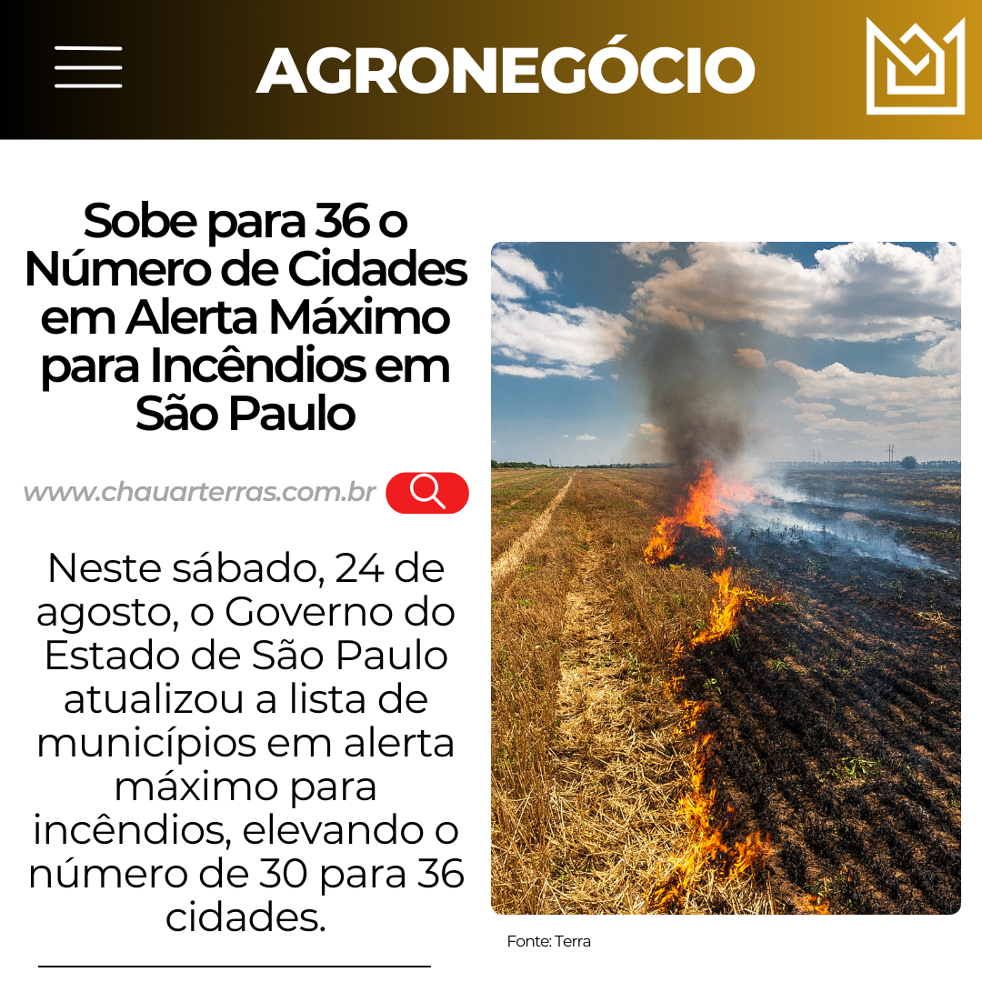 Sobe para 36 o Número de Cidades em Alerta Máximo para Incêndios em São Paulo