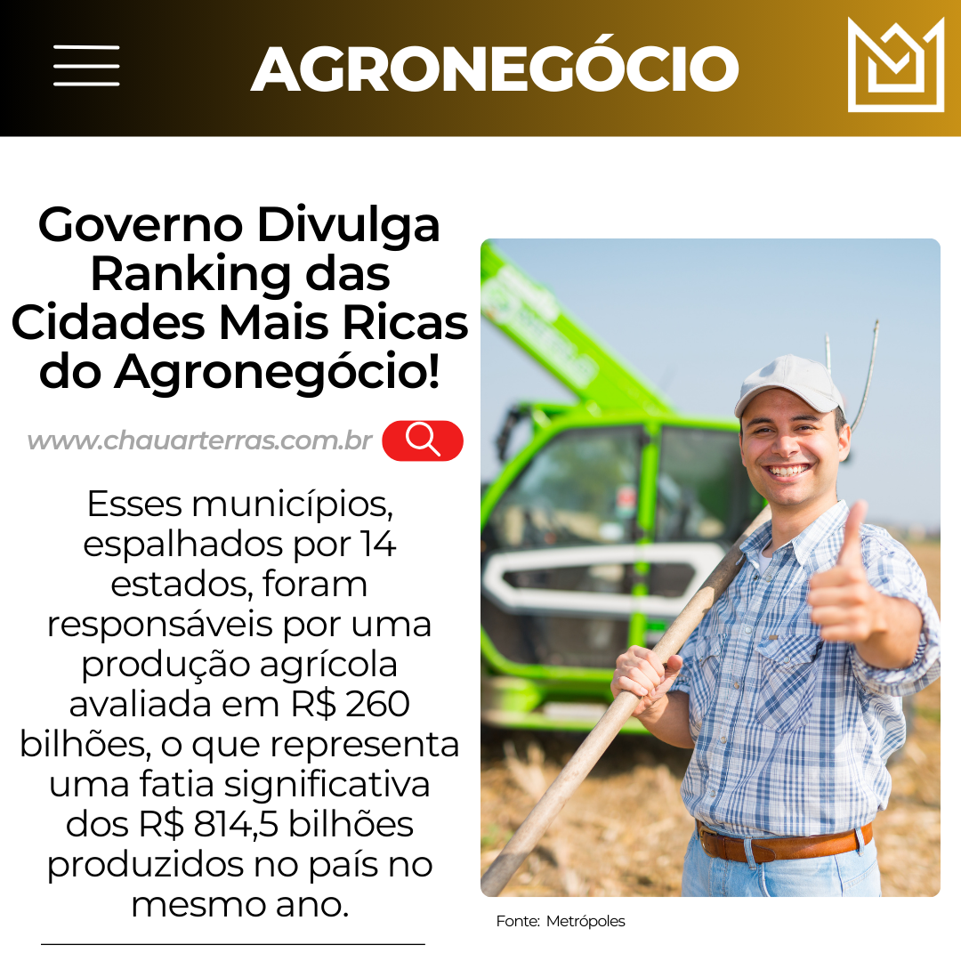 Governo Divulga Ranking das Cidades Mais Ricas do Agronegócio