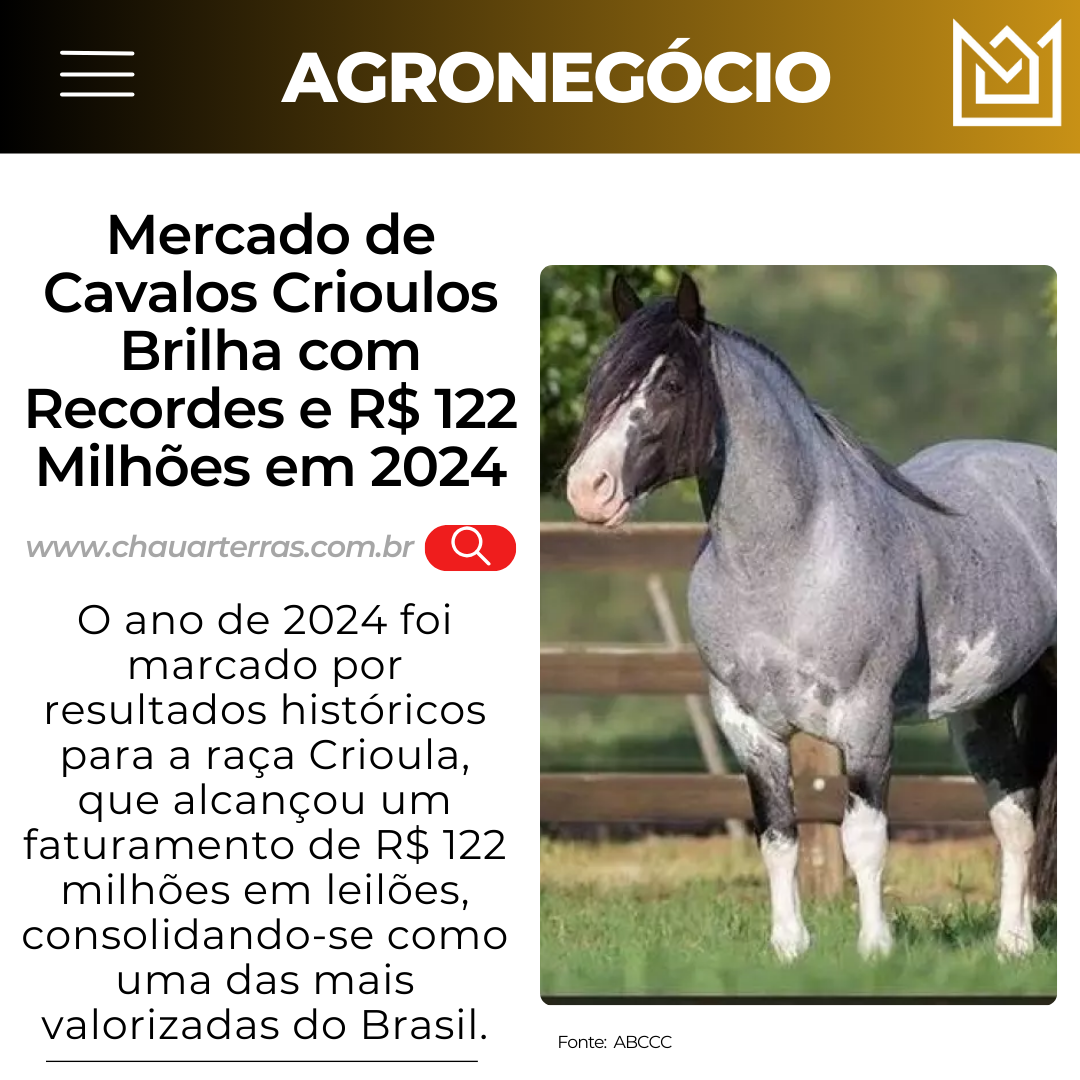 Leilões da Raça Crioula Explodem em 2024 com Recorde de R$ 122 Milhões