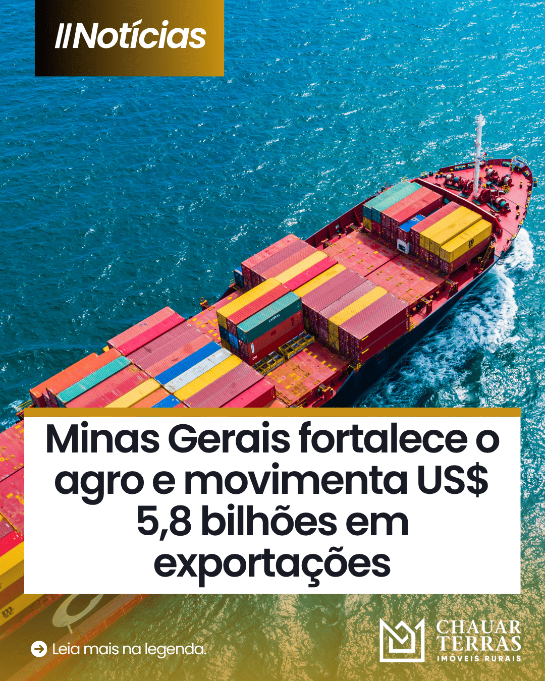 Agro mineiro exporta US$ 5,8 bilhões em 2026